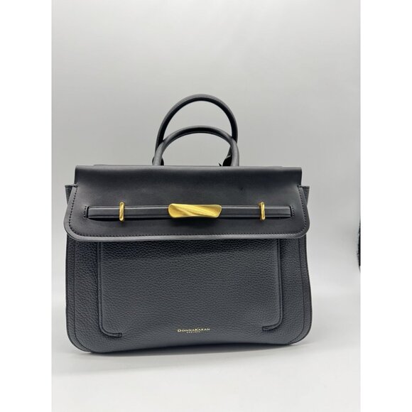 Donna Karan NY Oceanside leather women's large satchel bag -Black(No long strap) - Picture 8 of 12